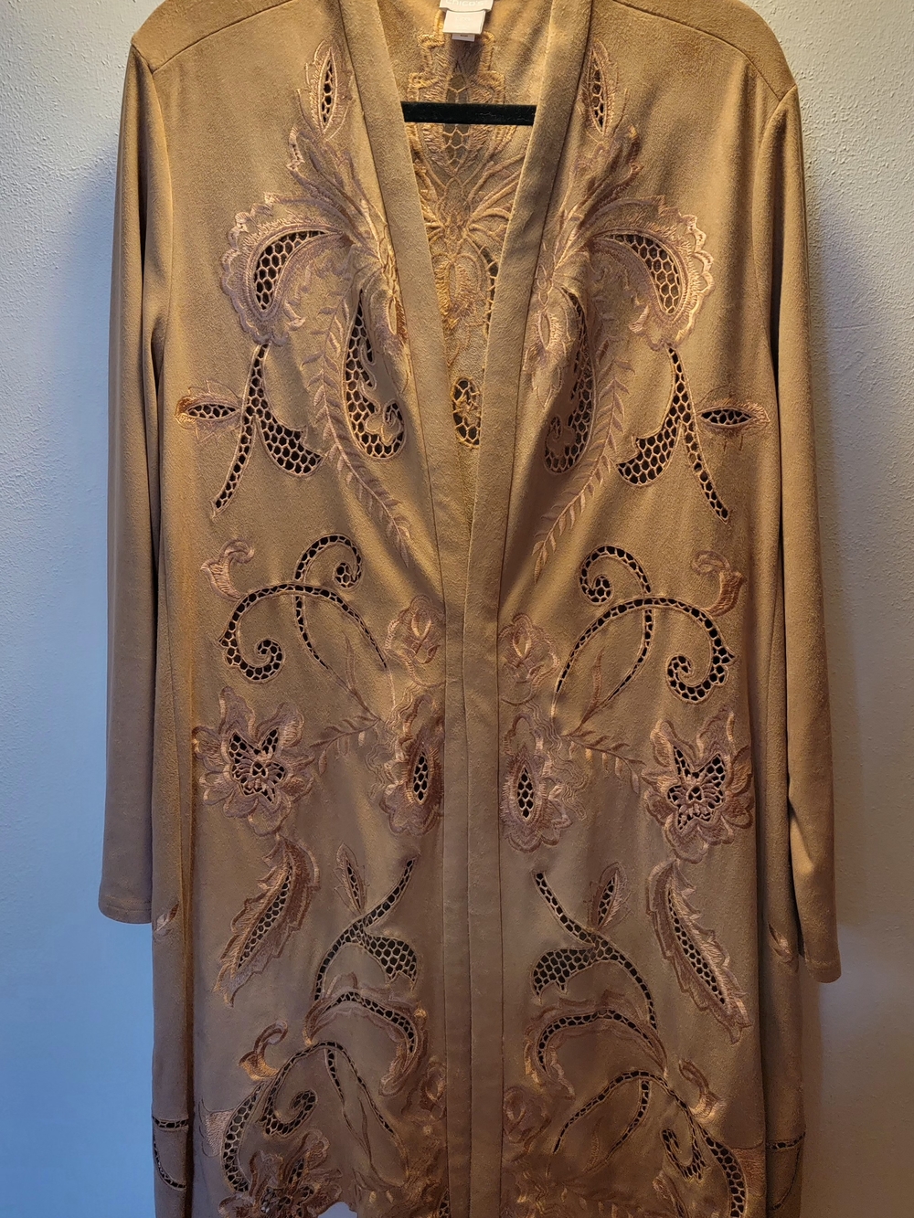 Chico's Women's Embroidered Satin Long Duster - Champagne